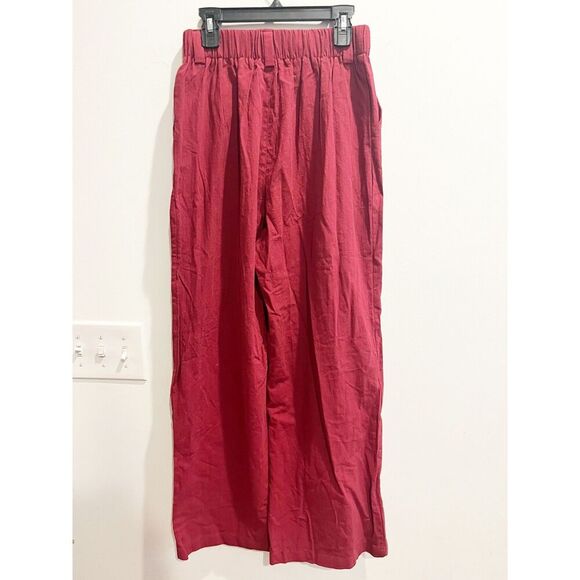 Halara Womens Red Poplin Square Pants XS Wide Leg Cotton Hi Rise Pleated Zip NWT - Picture 2 of 8